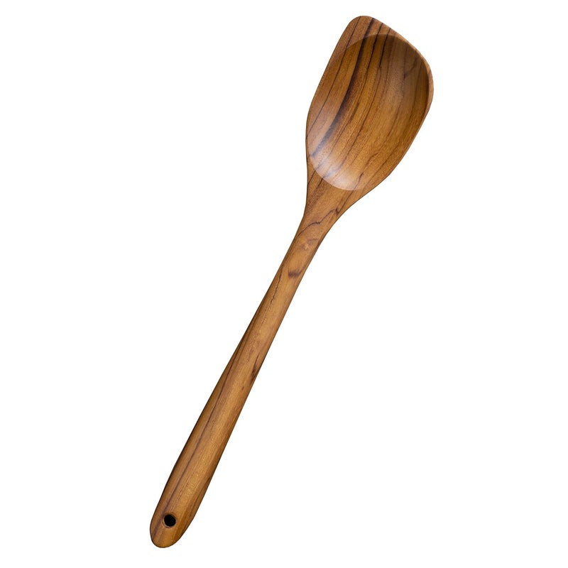 FAAY 13.5â€ Left-Handed Corner Wooden Spoon â€“ Angled Teak Cooking Utensil for Left-Hand Use, Ergonomic Scraper & Stirring Spoon, Handcrafted Thai Teak, Safe for Nonstick Cookware - Image 1